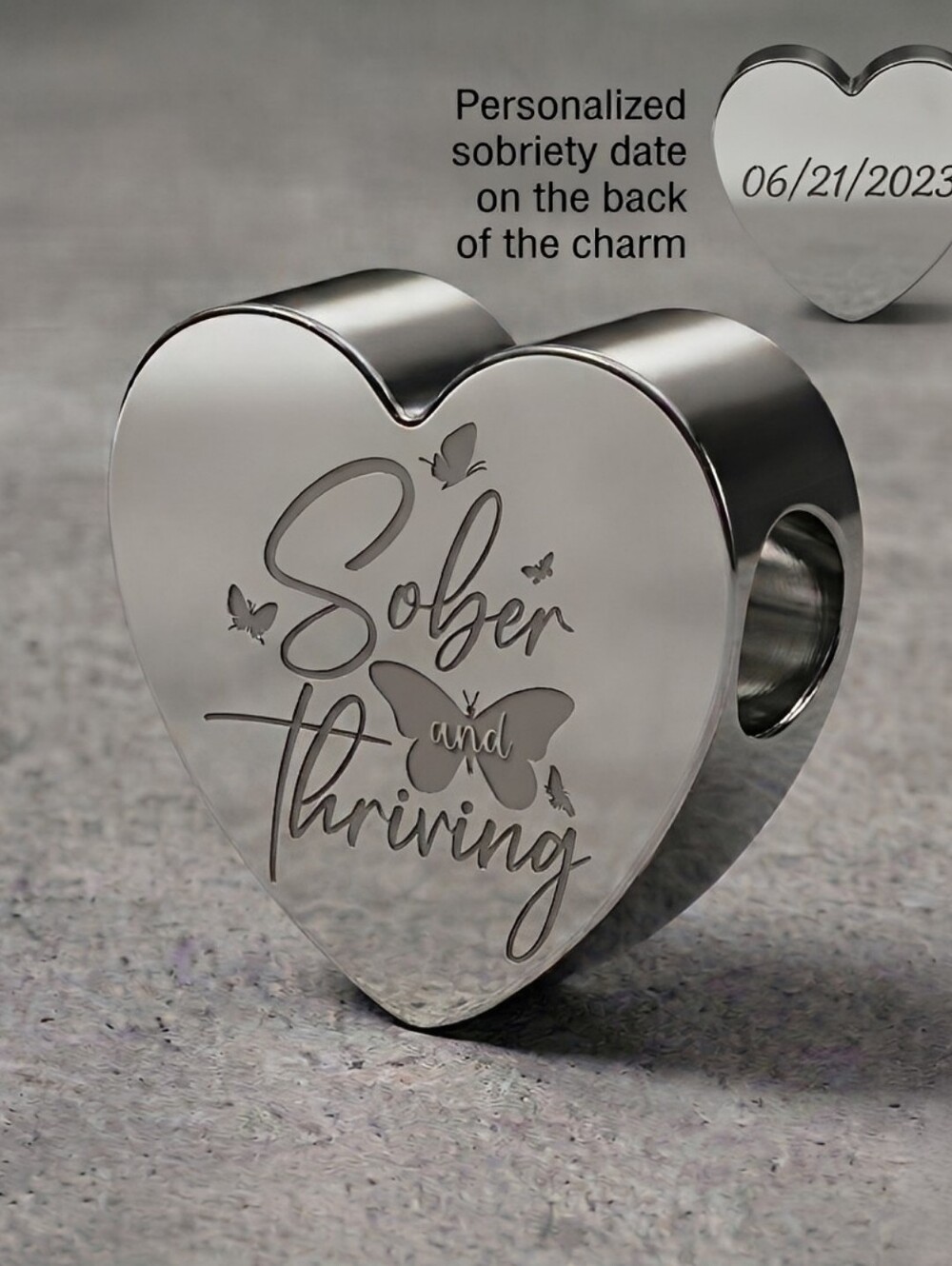 Sobriety Heart Charm With Personalized Sobriety Date